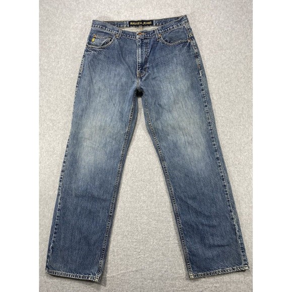 Nautica Jeans Mens 34x31 Classic Relaxed Straight Faded Distressed‎ Denim Baggy